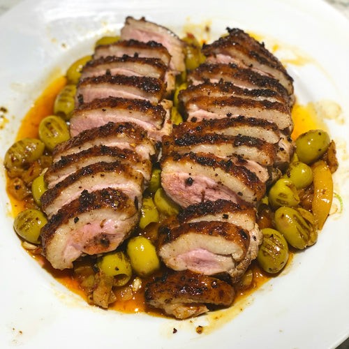 Image of Harissa Roasted Duck Breast with Green Olives and Lemon