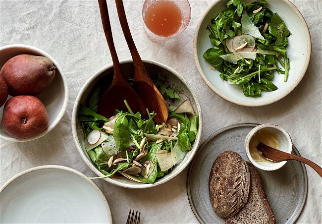 Image of Arugula, Pear & Radish Salad with Apple Verjus Vinaigrette