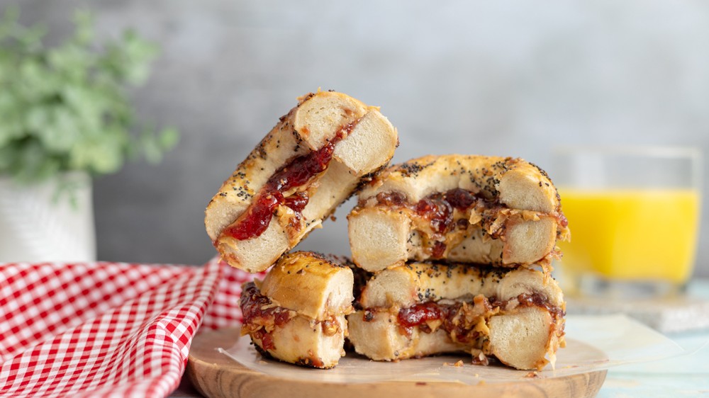 Image of Grilled Peanut Butter And Jelly Bagel Sandwich