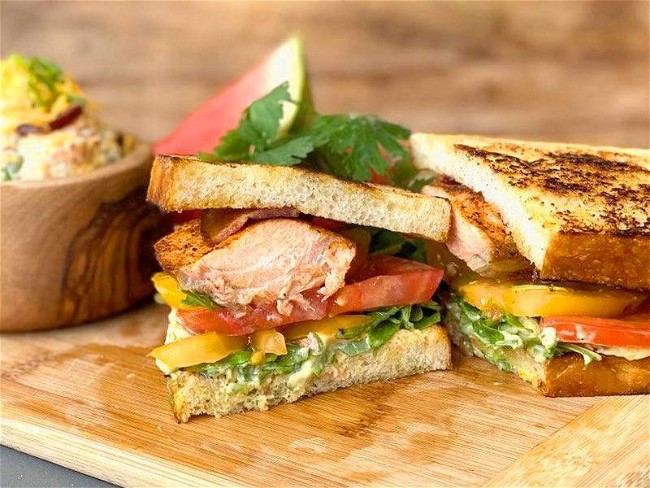 Image of Seared Salmon BLT with Potato Salad Recipe