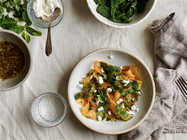 Image of Shaved Squash Salad with Charred Scallion Vinaigrette