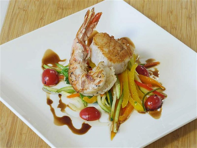 Image of Shrimp & Scallops with Vegetable Pasta Recipe by Chef Massimo Gaffo