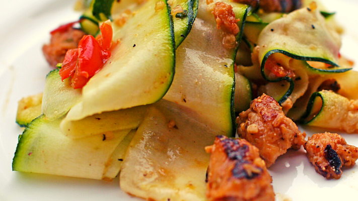 Image of Zucchini Pappardelle with Sausage & Garlic a Lean and Green Recipe