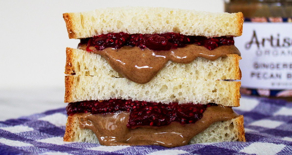 Gingerbread Pecan Butter and Cranberry Jelly Sandwich