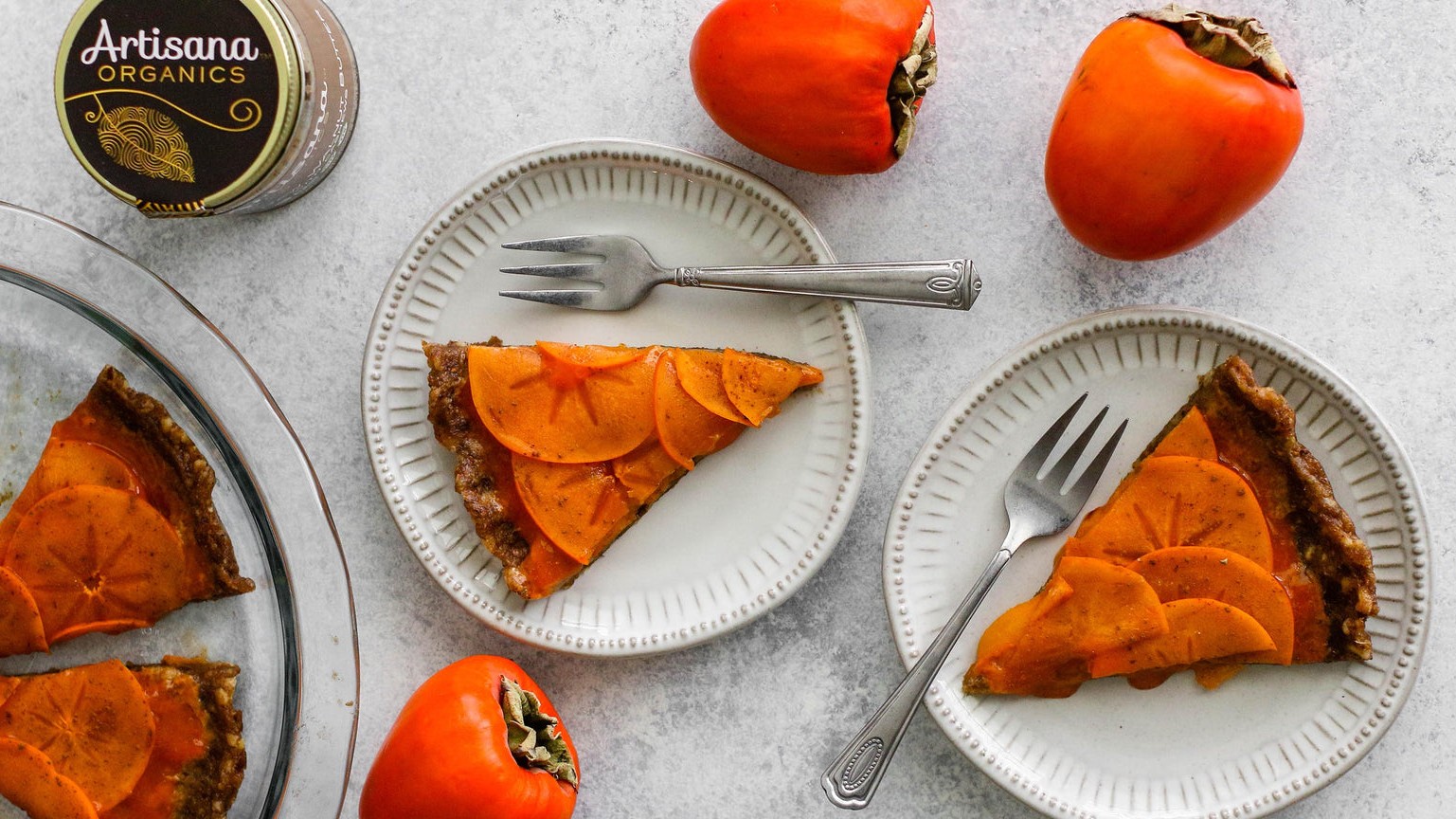 Image of Raw Persimmon Tart With Date Walnut Crust