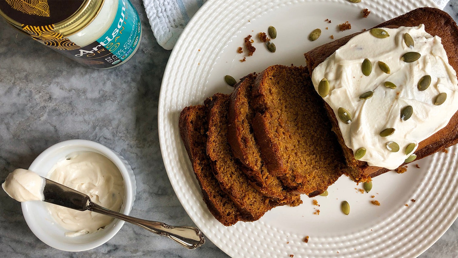 Image of Vegan Pumpkin Bread with Coconut Frosting