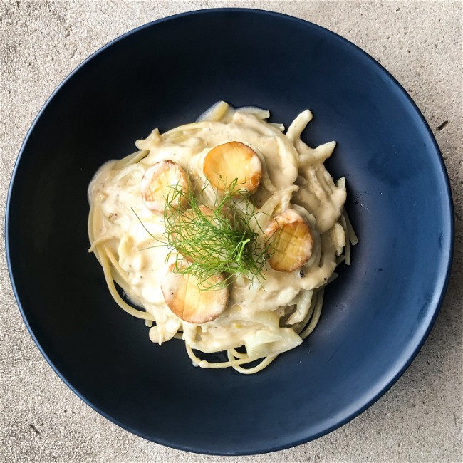 Image of Vegan scallops, fennel and white  wine sauce