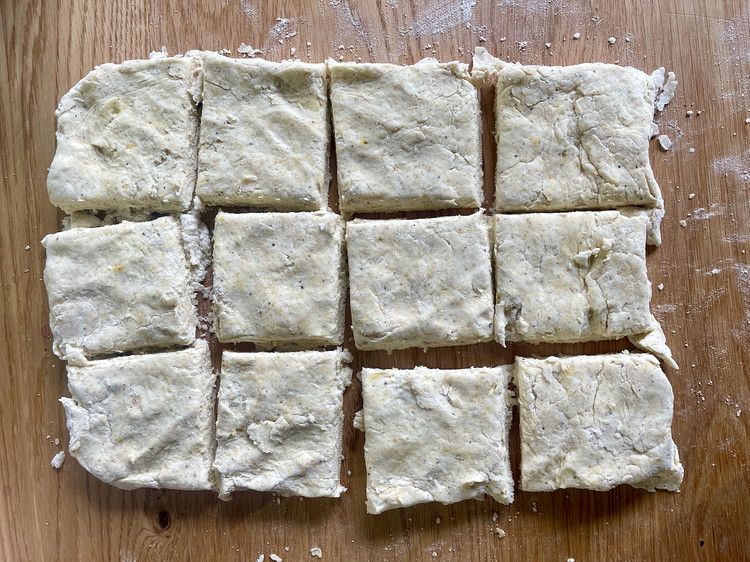 Image of Flatten the dough to an 8”x10” rectangle and cut them into a dozen portions.