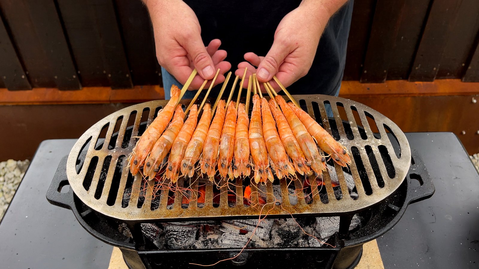 Grilling shrimp on outlet grill