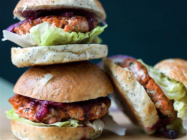 Image of Salmon Burgers with Rhubarb Chutney Recipe