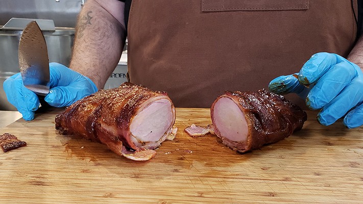 Image of Maple Mustard Glazed Bacon Wrapped Pork Tenderloin