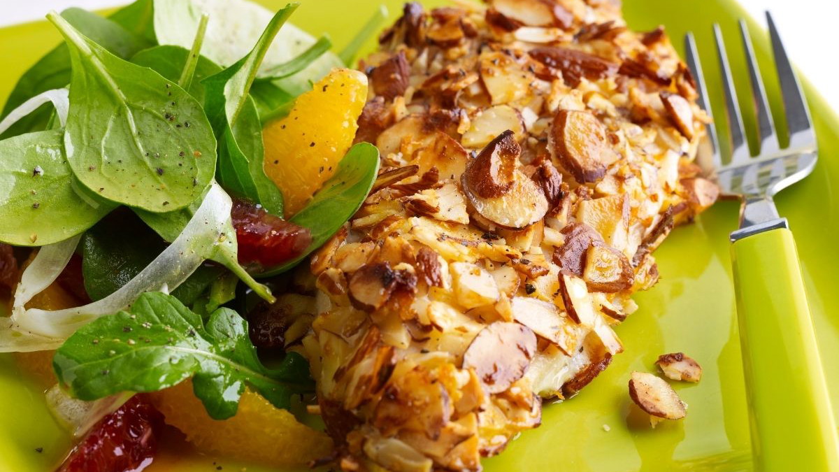 Image of Almond Orange Crusted Chicken with Fennel Arugula Salad
