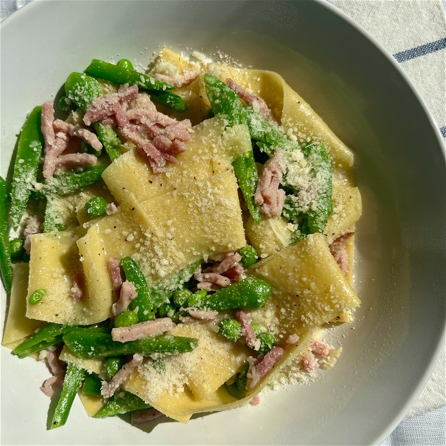 Image of Pappardelle, Peas, and Ham
