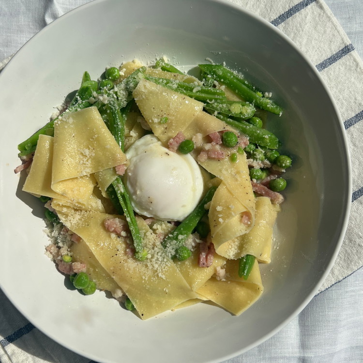 Image of Transfer the pasta to a plate and top with plenty of grated cheese and an egg if desired.