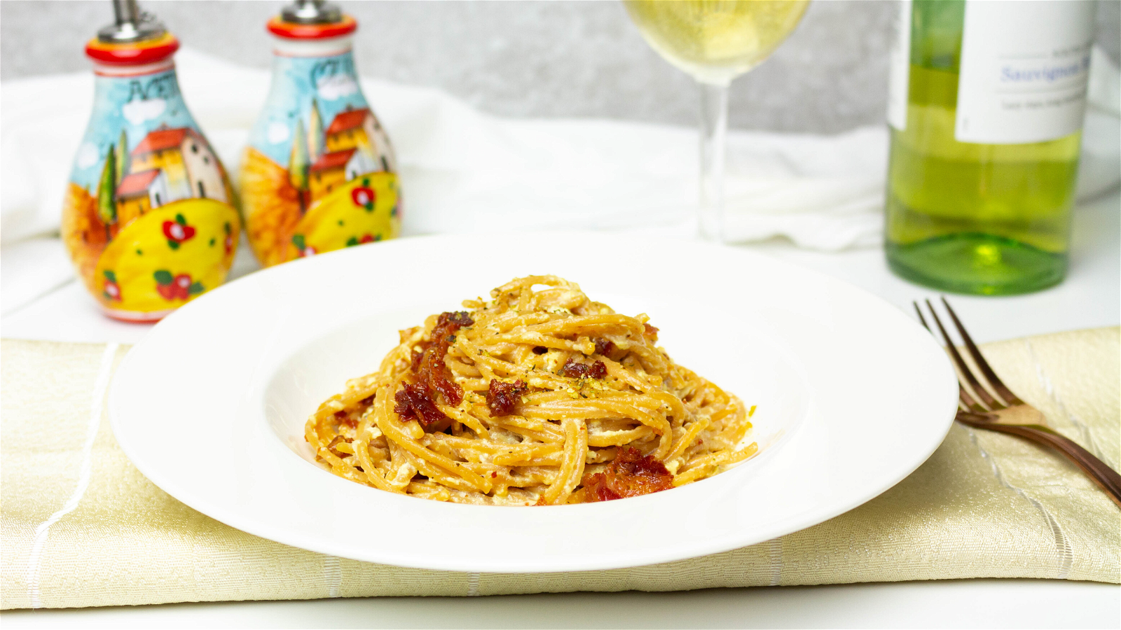 Image of Nutritious Carbonara made with Yellow Lentil Spaghetti