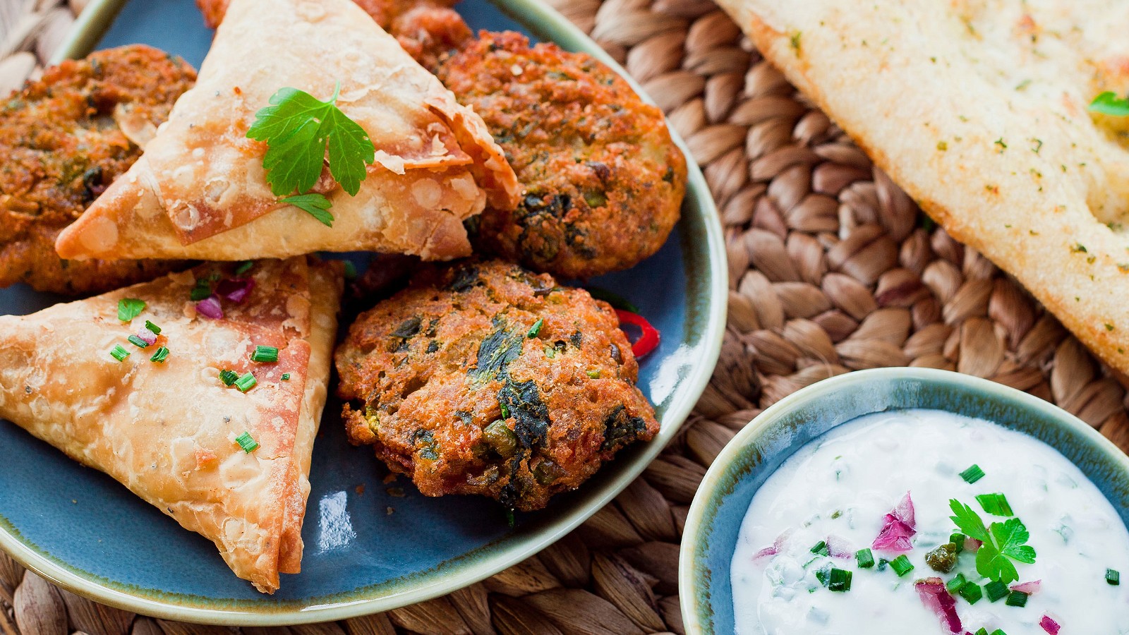 Image of Indian Vegetable Samosas with Cucumber & Mint Raita