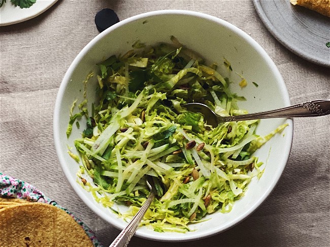 Image of Slightly Spicy Shaved Cabbage & Daikon Slaw