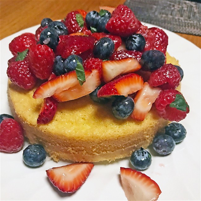 Image of Lemon Sponge Cake with Mixed Berries and Honey Whip Cream