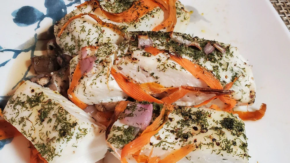 Image of Baked Halibut with Mushrooms & Carrots
