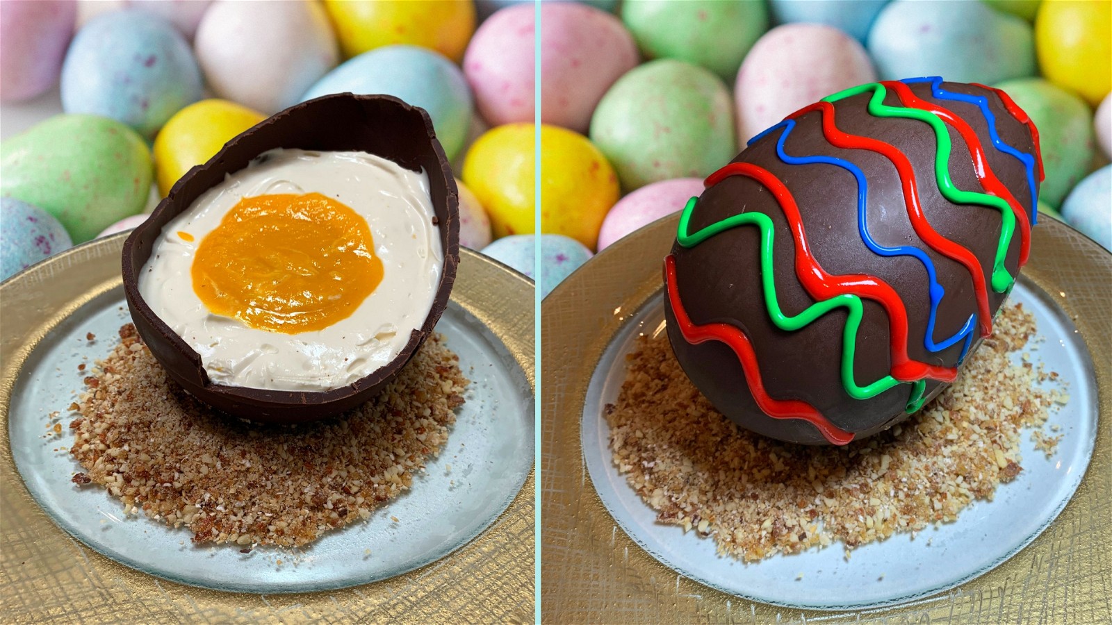 Image of Easter Egg with no bake Coconut and Mango Plant Based Cheese Cake 