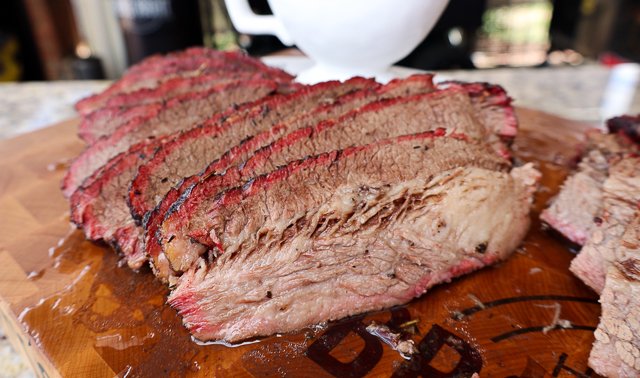 Image of Slice the brisket across the grain and serve with the...