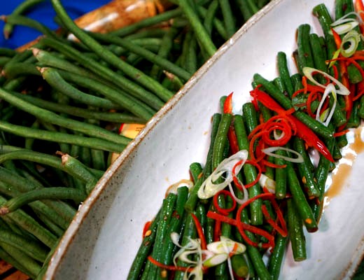Image of Twice Fried Long Beans with Chile and Green Onions