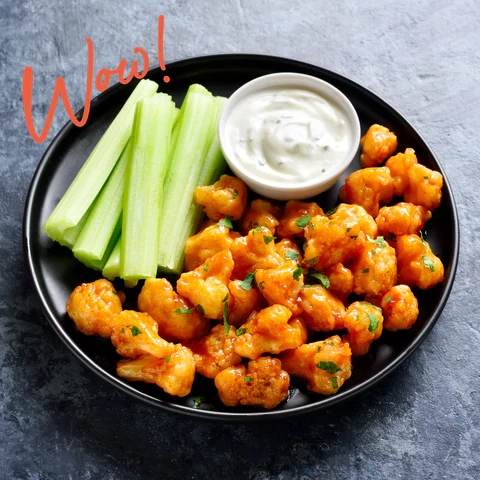 Image of Traditional Buffalo Wings with Stacey's Killer Ranch Dip    Ingr: (4 tsp Stacey Hawkins Roasted Garlic Oil, 1/2 C Hot Sauce & 1 1/2 Tbsp Dip)  Counts: 1/2 C cauli = 1 green, 1 healthy fat & 2 condiments )