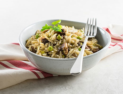 Image of Orzo Pasta with Fresh English Peas and Mushrooms