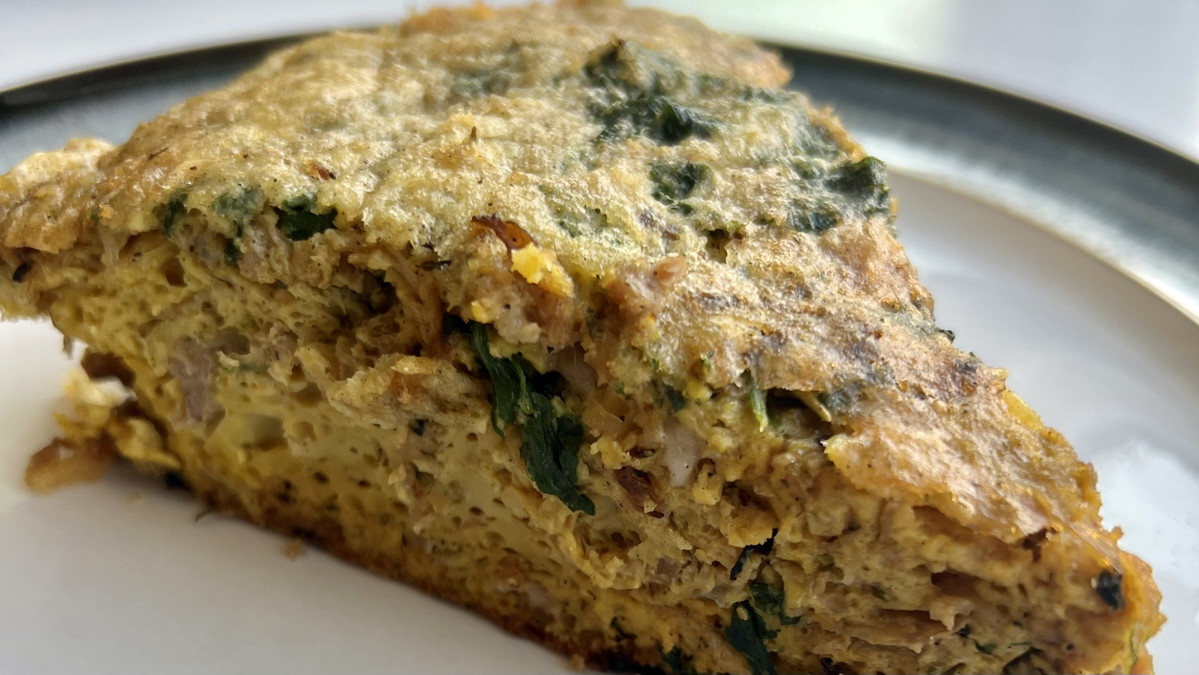 Frittata with Caramelized Cabbage, Italian Sausage, Greens and Herbs