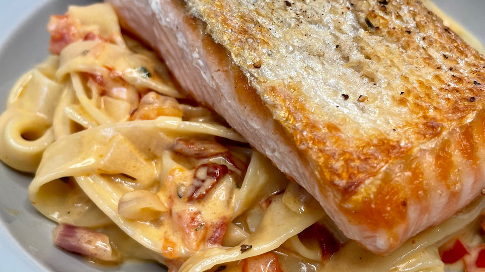 Image of Salmon Fettuccine with Saffron Cream Sauce