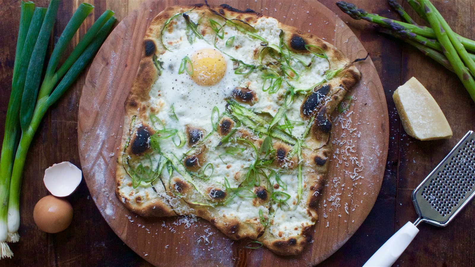 Image of Homemade Spring Asparagus and Egg Pizza