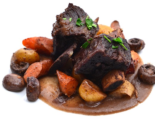 Image of Red Wine Braised Short Ribs with Baby Carrots and Baby Dutch Yellow® Potatoes