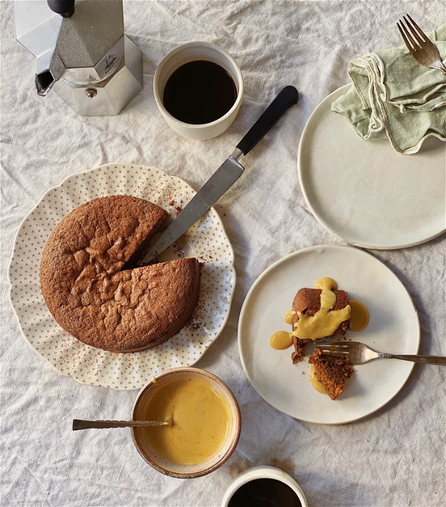 Image of Torta di Nocciole with Zabaglione Sauce (Hazelnut Cake with Custard Sauce)