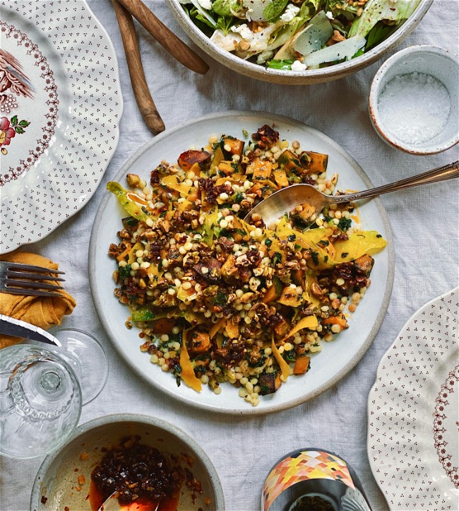 Image of Fregola Sarda with Kale, Winter Squash, Harissa Oil & Buttered Pistachios
