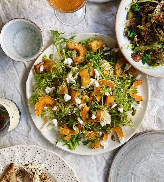 Image of Roasted Squash & Beet Salad with Balsamic Vinaigrette, Pumpkin Seeds and Goat Cheese