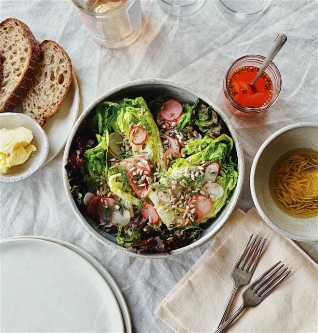 Image of Little Gem Salad with Pickled and Fresh Radish & Honey Lemon Vinaigrette