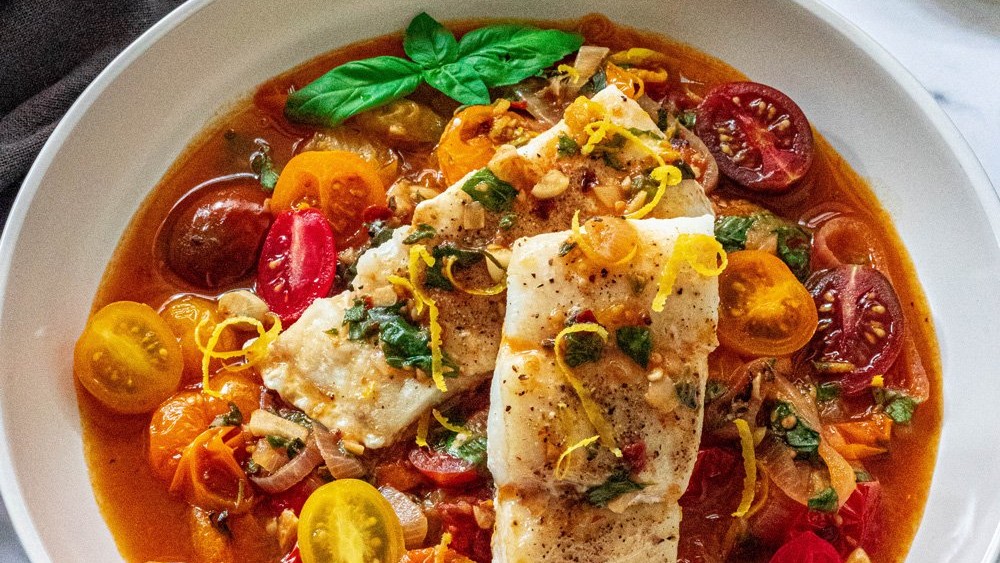 Image of Baked Cod in Herbed Tomato White Wine Sauce