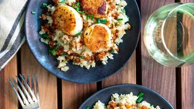 Image of Seared Scallops with Cauliflower Risotto