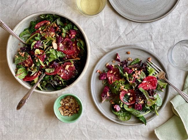 Image of Spring Greens & Beet Salad with Yogurt Dressing