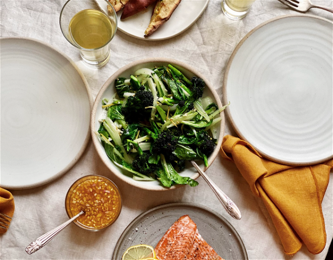 Image of Sprouting Broccoli & Bok Choy with Grapefruit Sesame Dressing