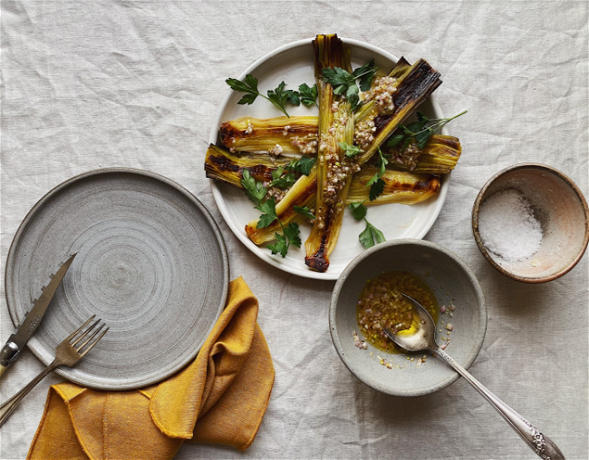 Image of Roasted Leeks with Shallot Vinaigrette