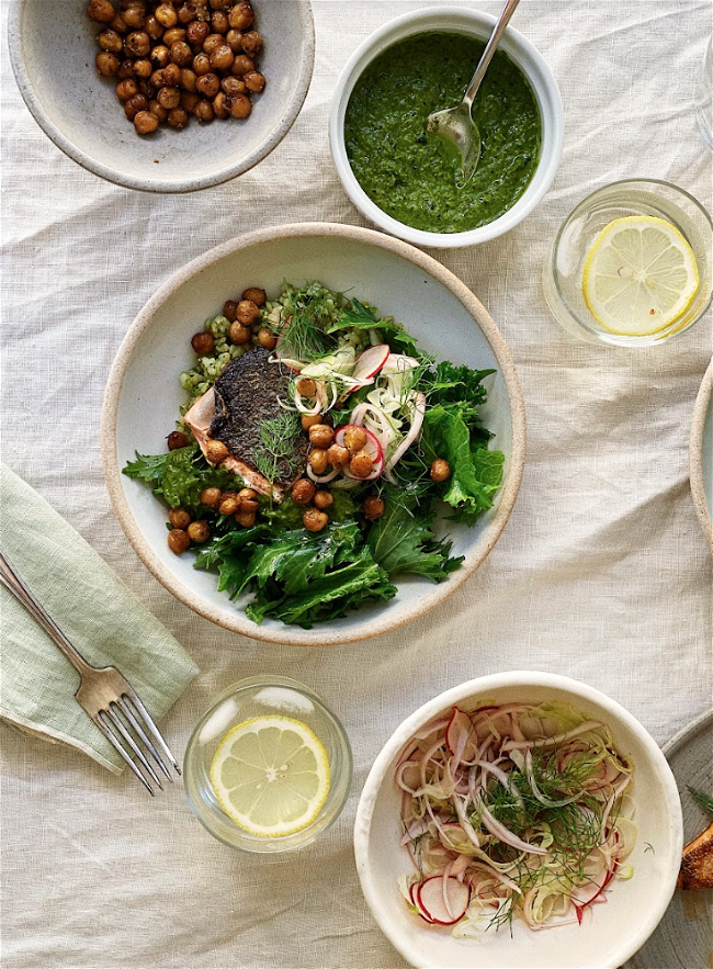 Image of Grains & Greens Bowl with Sorrel Sauce