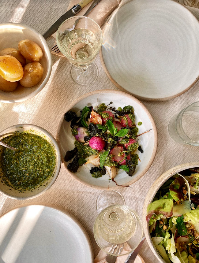 Image of Roasted Turnips & Radishes with Radish Top Mint Relish