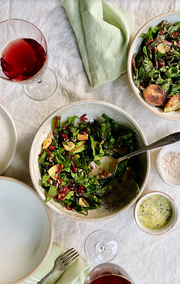 Image of Chard, Beet & Chickpea Salad with Creamy Thyme Dressing