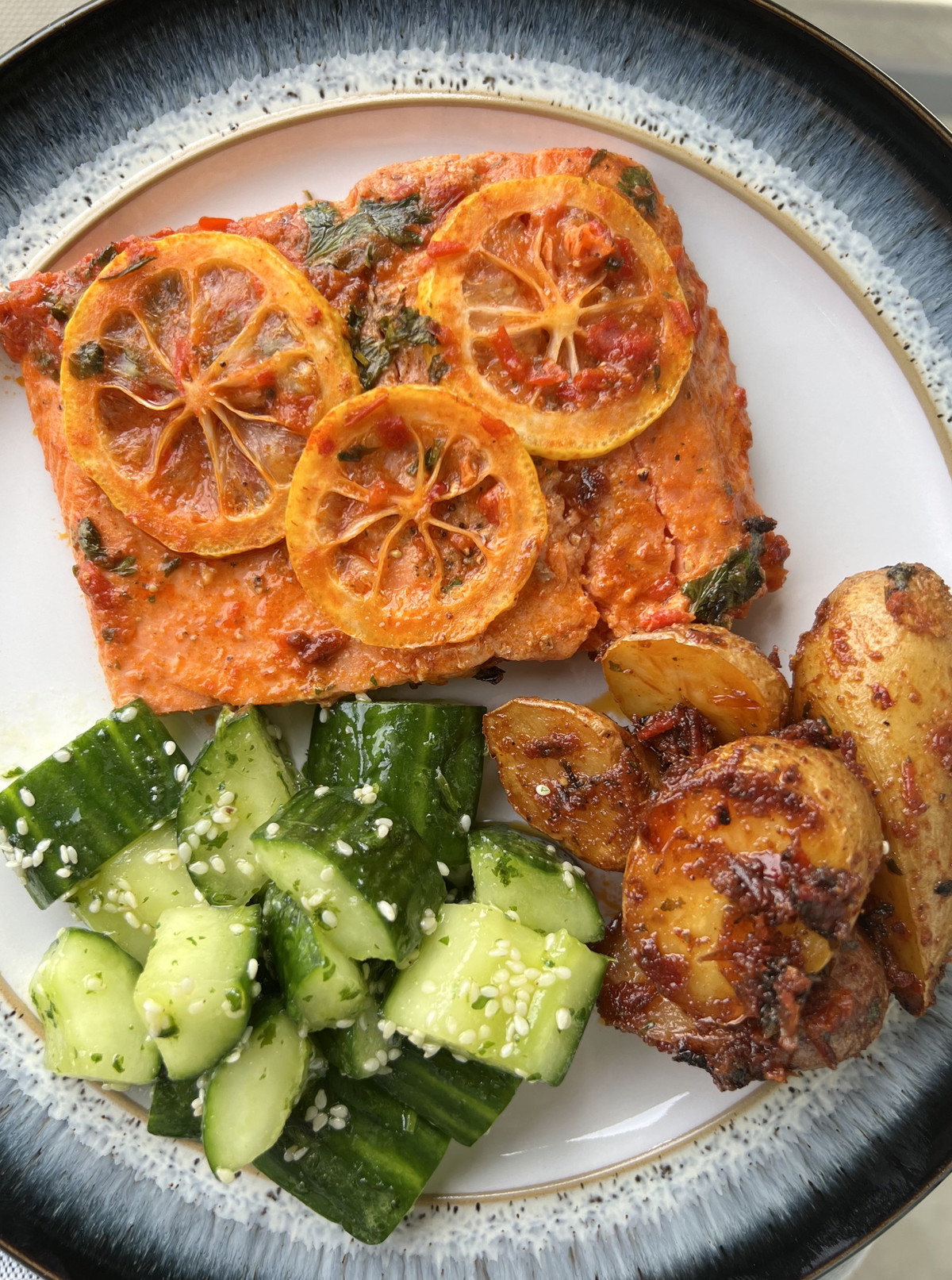 Harissa Salmon with Lemon and Baby Potatoes