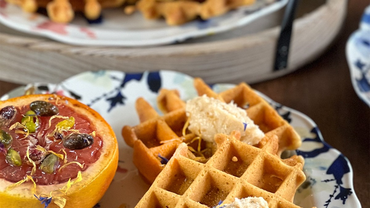 Image of Lemon & Lavender Cornmeal Waffles with Whipped Honey Butter