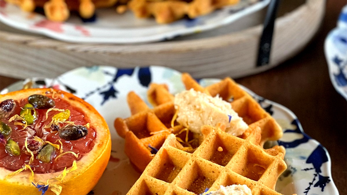 Image of Lemon & Lavender Cornmeal Waffles with Whipped Honey Butter