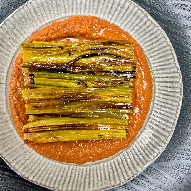 Image of Charred Leeks and Muhammara