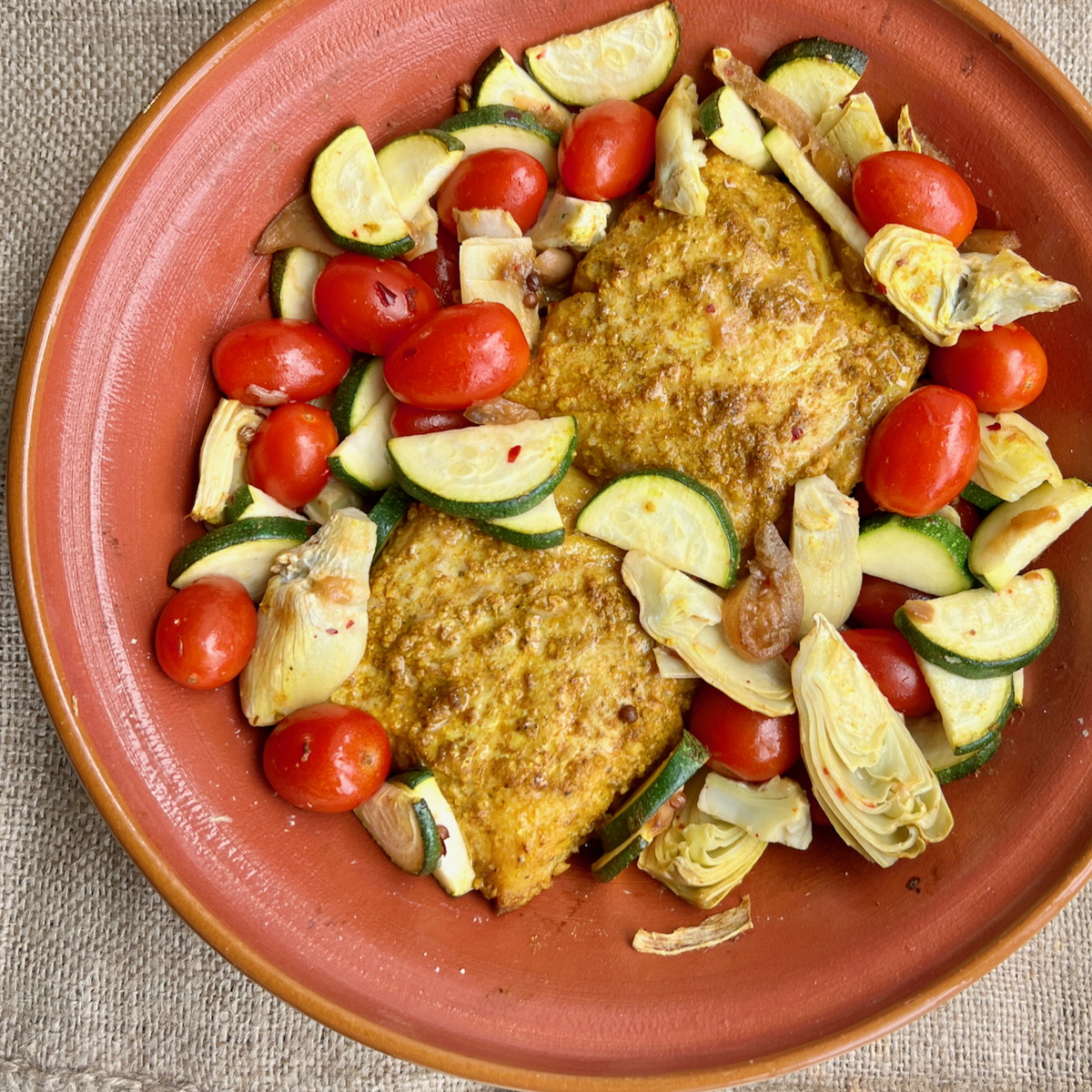 Slow Baked Cod with Artichokes