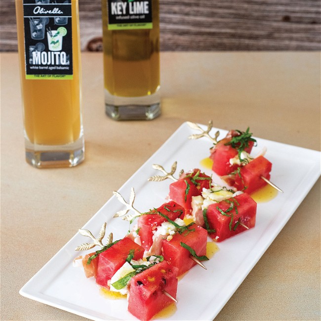 Image of Watermelon, Feta, And Prosciutto Skewers